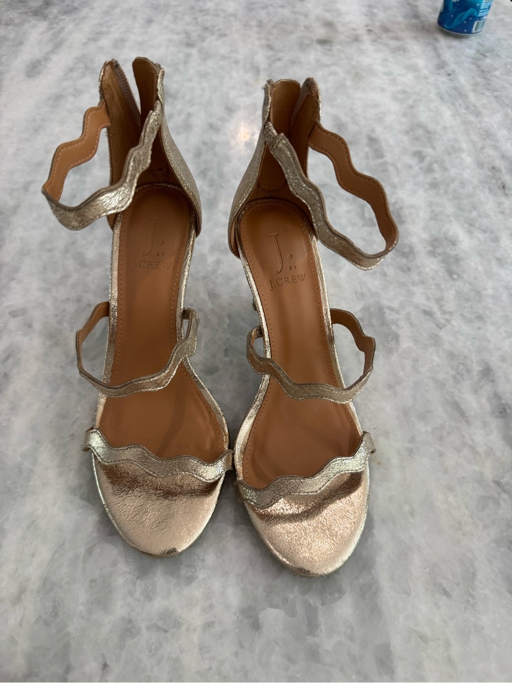 J. Crew Metallic Gold Wavy-Strap Heeled Sandals